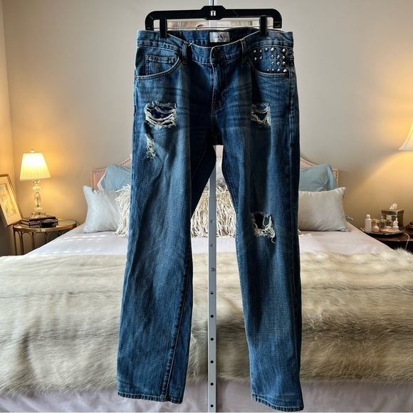 CULTURED REVOLUTION Kennedy Destroyed Jeans 36 Studded American Flag Blue Ripped - Picture 4 of 17